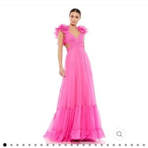 Mac Duggal- Hot pink ruffle tiered cut-out chiffon gown- Brand new w/ tags